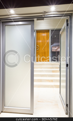 To use this stock image in your creative project, please select the size you need over to the right and click the "Add to Cart" button.
Your downloaded image will come with the Cutcaster watermark removed so don’t worry about the watermark you see on this page. Doors leading to a staircase stock photo, A matte open door, leading to a staircase in a house by JRstock