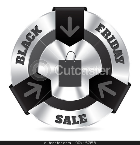 To use this stock image in your creative project, please select the size you need over to the right and click the "Add to Cart" button.
Your downloaded image will come with the Cutcaster watermark removed so don’t worry about the watermark you see on this page. Black friday badge with shopping bag stock vector clipart, Black friday badge design with shopping bag and arrow ribbons by Mihaly Pal Fazakas