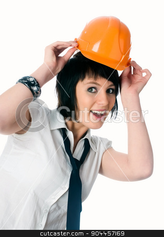 To use this stock image in your creative project, please select the size you need over to the right and click the "Add to Cart" button.
Your downloaded image will come with the Cutcaster watermark removed so don’t worry about the watermark you see on this page. Funny girl in helmet stock photo, Young joyful businesswoman in protective helmet isolated on white by Aikon