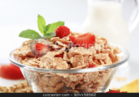To use this stock image in your creative project, please select the size you need over to the right and click the "Add to Cart" button.
Your downloaded image will come with the Cutcaster watermark removed so don’t worry about the watermark you see on this page. Breakfast cereal stock photo, Bowl of breakfast cereal and fresh strawberries by Digifoodstock