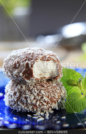 To use this stock image in your creative project, please select the size you need over to the right and click the "Add to Cart" button.
Your downloaded image will come with the Cutcaster watermark removed so don’t worry about the watermark you see on this page. Coconut confections stock photo, Chocolate coconut confections filled with cream by Digifoodstock