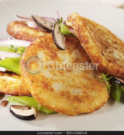 To use this stock image in your creative project, please select the size you need over to the right and click the "Add to Cart" button.
Your downloaded image will come with the Cutcaster watermark removed so don’t worry about the watermark you see on this page. Potato pancakes stock photo, Potato pancakes
with mushrooms and vegetables by Digifoodstock