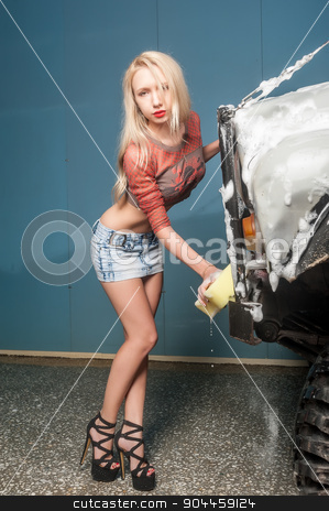 To use this stock image in your creative project, please select the size you need over to the right and click the "Add to Cart" button.
Your downloaded image will come with the Cutcaster watermark removed so don’t worry about the watermark you see on this page. Attractive woman washing car stock photo, Pretty sexy woman washing offroad car by sponge by Aikon