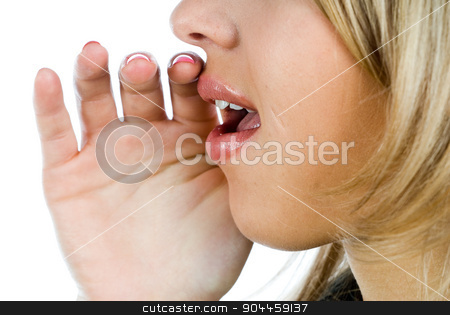 To use this stock image in your creative project, please select the size you need over to the right and click the "Add to Cart" button.
Your downloaded image will come with the Cutcaster watermark removed so don’t worry about the watermark you see on this page. Whispering woman stock photo, hand gesture of woman telling secrets, isolated on white by Aikon