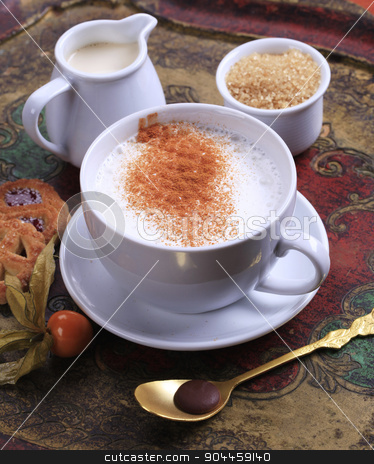 To use this stock image in your creative project, please select the size you need over to the right and click the "Add to Cart" button.
Your downloaded image will come with the Cutcaster watermark removed so don’t worry about the watermark you see on this page. Coffee time stock photo, Cup of milk streamer with nutmeg and brown sugar by Digifoodstock