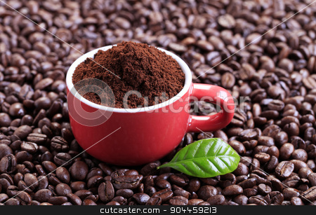 To use this stock image in your creative project, please select the size you need over to the right and click the "Add to Cart" button.
Your downloaded image will come with the Cutcaster watermark removed so don’t worry about the watermark you see on this page. Ground coffee stock photo, Freshly ground coffee in a red cup by Digifoodstock