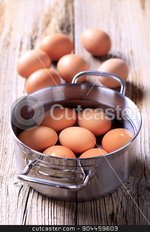 To use this stock image in your creative project, please select the size you need over to the right and click the "Add to Cart" button.
Your downloaded image will come with the Cutcaster watermark removed so don’t worry about the watermark you see on this page. Brown eggs in a pan stock photo, Brown eggs in water in a pan by Digifoodstock