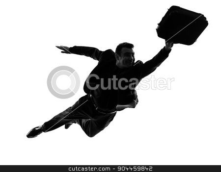 To use this stock image in your creative project, please select the size you need over to the right and click the "Add to Cart" button.
Your downloaded image will come with the Cutcaster watermark removed so don’t worry about the watermark you see on this page. business super man flying silhouette stock photo, one caucasian business super man flying in silhouette on white background by Ishadow