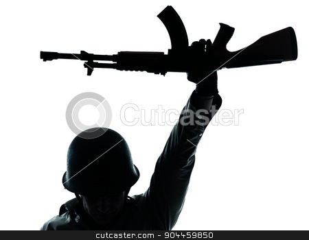 To use this stock image in your creative project, please select the size you need over to the right and click the "Add to Cart" button.
Your downloaded image will come with the Cutcaster watermark removed so don’t worry about the watermark you see on this page. revolutionary army soldier man silhouette stock photo, one revolutionary army soldier man holding ak47 kalachnikov on studio isolated on white background by Ishadow