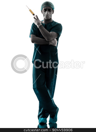 To use this stock image in your creative project, please select the size you need over to the right and click the "Add to Cart" button.
Your downloaded image will come with the Cutcaster watermark removed so don’t worry about the watermark you see on this page. doctor surgeon Anesthetist man holding surgery needle silhouette stock photo, one doctor surgeon Anesthetist man holding surgery needle silhouette isolated on white background by Ishadow