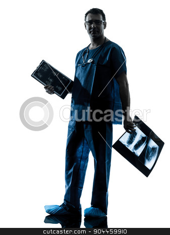 To use this stock image in your creative project, please select the size you need over to the right and click the "Add to Cart" button.
Your downloaded image will come with the Cutcaster watermark removed so don’t worry about the watermark you see on this page. doctor surgeon radiologist silhouette stock photo, one man doctor surgeon radiologist medical worker silhouette isolated on white background by Ishadow