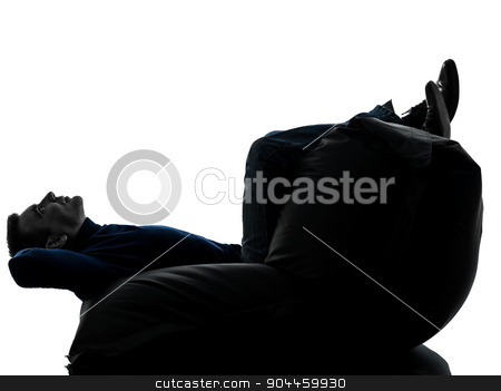 To use this stock image in your creative project, please select the size you need over to the right and click the "Add to Cart" button.
Your downloaded image will come with the Cutcaster watermark removed so don’t worry about the watermark you see on this page. man sitting on bean bag silhouette full length stock photo, one man sitting full length in silhouette studio on white background by Ishadow