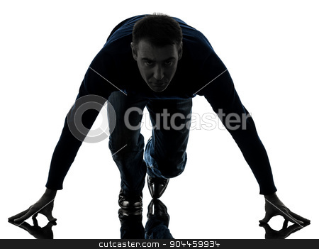 To use this stock image in your creative project, please select the size you need over to the right and click the "Add to Cart" button.
Your downloaded image will come with the Cutcaster watermark removed so don’t worry about the watermark you see on this page. man on starting blocks silhouette full length stock photo, one man starting blocks full length in silhouette studio isolated on white background by Ishadow