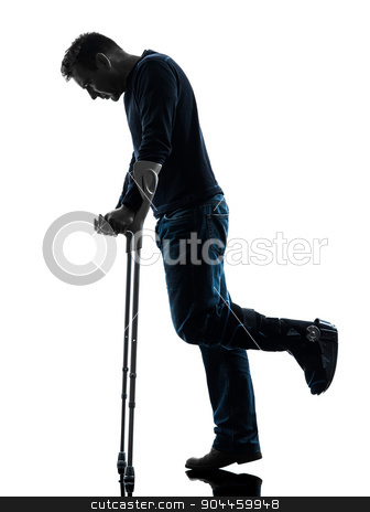 To use this stock image in your creative project, please select the size you need over to the right and click the "Add to Cart" button.
Your downloaded image will come with the Cutcaster watermark removed so don’t worry about the watermark you see on this page. injured man walking sad with crutches silhouette stock photo, one man injured man walking sad with crutches in silhouette studio on white background by Ishadow