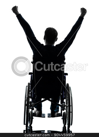 To use this stock image in your creative project, please select the size you need over to the right and click the "Add to Cart" button.
Your downloaded image will come with the Cutcaster watermark removed so don’t worry about the watermark you see on this page. rear view handicapped man arms raised in wheelchair silhouette stock photo, one handicapped man arms raised rear view in silhouette studio on white background by Ishadow