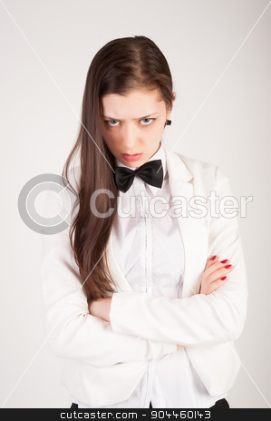 To use this stock image in your creative project, please select the size you need over to the right and click the "Add to Cart" button.
Your downloaded image will come with the Cutcaster watermark removed so don’t worry about the watermark you see on this page. Angry businesswoman stock photo, Angry business lady in white suit with crossed hands by Aikon