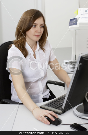 To use this stock image in your creative project, please select the size you need over to the right and click the "Add to Cart" button.
Your downloaded image will come with the Cutcaster watermark removed so don’t worry about the watermark you see on this page. Businesswoman with computer stock photo, Young businesswoman sitting on workplace with computer by Aikon