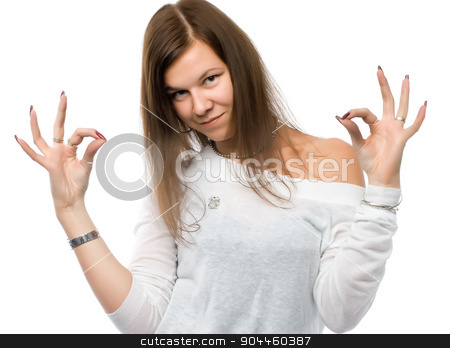 To use this stock image in your creative project, please select the size you need over to the right and click the "Add to Cart" button.
Your downloaded image will come with the Cutcaster watermark removed so don’t worry about the watermark you see on this page. Woman showing okay gesture stock photo, business woman doing the ok sign smiling - isolated by Aikon