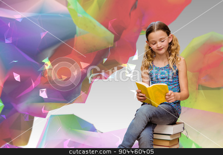 To use this stock image in your creative project, please select the size you need over to the right and click the "Add to Cart" button.
Your downloaded image will come with the Cutcaster watermark removed so don’t worry about the watermark you see on this page. Composite image of cute little girl reading book in library stock photo, Cute little girl reading book in library against colourful abstract design by Wavebreak Media
