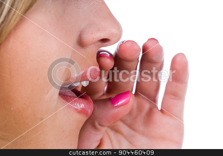 To use this stock image in your creative project, please select the size you need over to the right and click the "Add to Cart" button.
Your downloaded image will come with the Cutcaster watermark removed so don’t worry about the watermark you see on this page. Whispering woman stock photo, hand gesture of woman telling secrets, isolated on white by Aikon