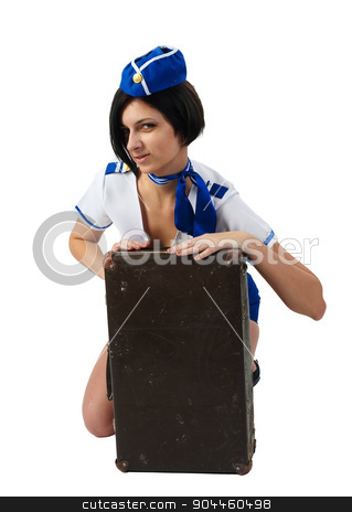 To use this stock image in your creative project, please select the size you need over to the right and click the "Add to Cart" button.
Your downloaded image will come with the Cutcaster watermark removed so don’t worry about the watermark you see on this page. Young beautiful air hostess stock photo, Attractive young stewardess with suitcase isolated over white background by Aikon
