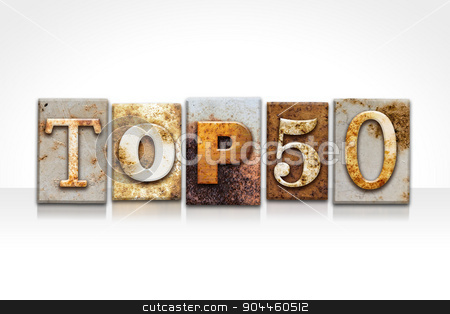 To use this stock image in your creative project, please select the size you need over to the right and click the "Add to Cart" button.
Your downloaded image will come with the Cutcaster watermark removed so don’t worry about the watermark you see on this page. Top 50 Letterpress Concept Isolated on White stock photo, The word