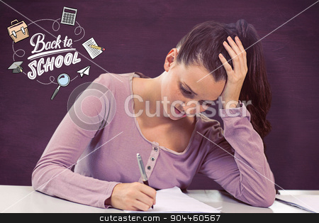 To use this stock image in your creative project, please select the size you need over to the right and click the "Add to Cart" button.
Your downloaded image will come with the Cutcaster watermark removed so don’t worry about the watermark you see on this page. Composite image of student working stock photo, Student working against green chalkboard by Wavebreak Media