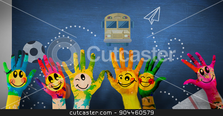 To use this stock image in your creative project, please select the size you need over to the right and click the "Add to Cart" button.
Your downloaded image will come with the Cutcaster watermark removed so don’t worry about the watermark you see on this page. Composite image of hands with colourful smiley faces stock photo, Hands with colourful smiley faces against blue chalkboard by Wavebreak Media