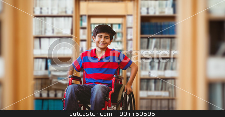 To use this stock image in your creative project, please select the size you need over to the right and click the "Add to Cart" button.
Your downloaded image will come with the Cutcaster watermark removed so don’t worry about the watermark you see on this page. Composite image of boy sitting in wheelchair in school corridor stock photo, Boy sitting in wheelchair in school corridor against library by Wavebreak Media