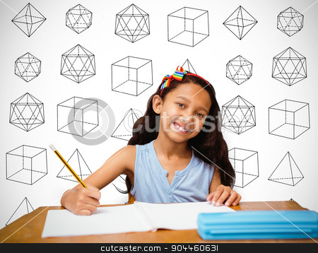 To use this stock image in your creative project, please select the size you need over to the right and click the "Add to Cart" button.
Your downloaded image will come with the Cutcaster watermark removed so don’t worry about the watermark you see on this page. Composite image of pupil at her desk stock photo, Pupil at her desk against white background with vignette by Wavebreak Media