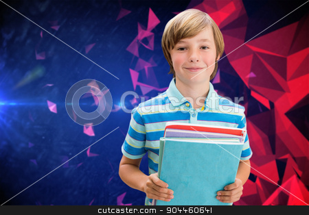 To use this stock image in your creative project, please select the size you need over to the right and click the "Add to Cart" button.
Your downloaded image will come with the Cutcaster watermark removed so don’t worry about the watermark you see on this page. Composite image of cute pupil smiling at camera in library stock photo, Cute pupil smiling at camera in library against dark abstract design by Wavebreak Media