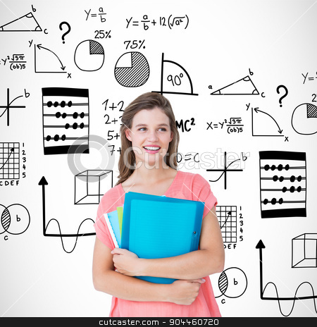 To use this stock image in your creative project, please select the size you need over to the right and click the "Add to Cart" button.
Your downloaded image will come with the Cutcaster watermark removed so don’t worry about the watermark you see on this page. Composite image of smiling hipster holding notebook stock photo, Smiling hipster holding notebook against math by Wavebreak Media