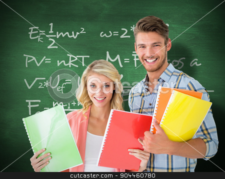 To use this stock image in your creative project, please select the size you need over to the right and click the "Add to Cart" button.
Your downloaded image will come with the Cutcaster watermark removed so don’t worry about the watermark you see on this page. Composite image of happy students smiling at camera stock photo, Happy students smiling at camera against green chalkboard by Wavebreak Media