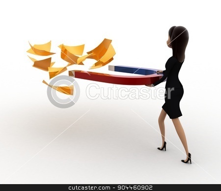 To use this stock image in your creative project, please select the size you need over to the right and click the "Add to Cart" button.
Your downloaded image will come with the Cutcaster watermark removed so don’t worry about the watermark you see on this page. 3d woman attract golden paper with magnet concept stock photo, 3d woman attract golden paper with magnet concept on white background, back angle view by 3dlabs