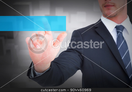 To use this stock image in your creative project, please select the size you need over to the right and click the "Add to Cart" button.
Your downloaded image will come with the Cutcaster watermark removed so don’t worry about the watermark you see on this page. Composite image of focused businessman pointing with his finger stock photo, Focused businessman pointing with his finger against room with floating cubes by Wavebreak Media