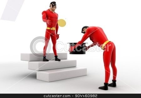 To use this stock image in your creative project, please select the size you need over to the right and click the "Add to Cart" button.
Your downloaded image will come with the Cutcaster watermark removed so don’t worry about the watermark you see on this page. 3d superhero give coin to another superhero in hat concept stock photo, 3d superhero give coin to another superhero in hat concept on white background, side angle view by 3dlabs