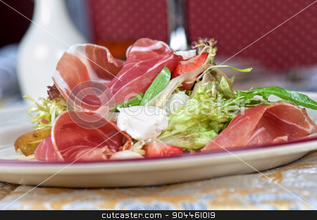 To use this stock image in your creative project, please select the size you need over to the right and click the "Add to Cart" button.
Your downloaded image will come with the Cutcaster watermark removed so don’t worry about the watermark you see on this page. cheese and bacon salad stock photo, Green salad with cheese and bacon by olinchuk