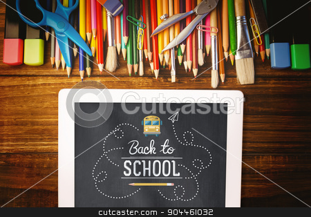 To use this stock image in your creative project, please select the size you need over to the right and click the "Add to Cart" button.
Your downloaded image will come with the Cutcaster watermark removed so don’t worry about the watermark you see on this page. Composite image of back to school stock photo, back to school against students desk with tablet pc by Wavebreak Media
