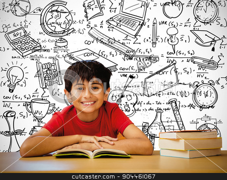 To use this stock image in your creative project, please select the size you need over to the right and click the "Add to Cart" button.
Your downloaded image will come with the Cutcaster watermark removed so don’t worry about the watermark you see on this page. Composite image of cute boy reading book in library stock photo, Cute boy reading book in library against white background with vignette by Wavebreak Media