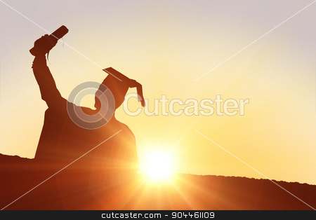 To use this stock image in your creative project, please select the size you need over to the right and click the "Add to Cart" button.
Your downloaded image will come with the Cutcaster watermark removed so don’t worry about the watermark you see on this page. Composite image of silhouette of graduate stock photo, Silhouette of graduate against sun shining by Wavebreak Media