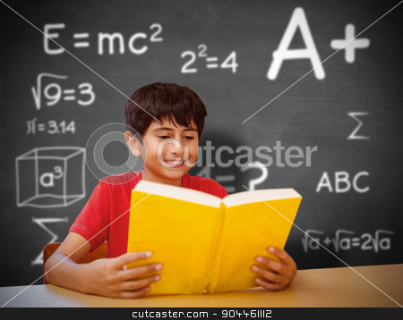 To use this stock image in your creative project, please select the size you need over to the right and click the "Add to Cart" button.
Your downloaded image will come with the Cutcaster watermark removed so don’t worry about the watermark you see on this page. Composite image of cute boy reading book in library stock photo, Cute boy reading book in library against black background by Wavebreak Media