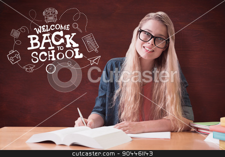 To use this stock image in your creative project, please select the size you need over to the right and click the "Add to Cart" button.
Your downloaded image will come with the Cutcaster watermark removed so don’t worry about the watermark you see on this page. Composite image of student studying in the library stock photo, Student studying in the library against desk by Wavebreak Media