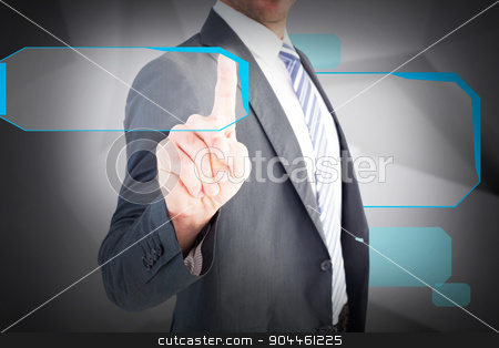 To use this stock image in your creative project, please select the size you need over to the right and click the "Add to Cart" button.
Your downloaded image will come with the Cutcaster watermark removed so don’t worry about the watermark you see on this page. Composite image of businessman pointing with his finger stock photo, Businessman pointing with his finger against abstract grey room by Wavebreak Media