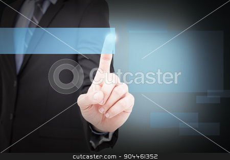 To use this stock image in your creative project, please select the size you need over to the right and click the "Add to Cart" button.
Your downloaded image will come with the Cutcaster watermark removed so don’t worry about the watermark you see on this page. Composite image of mid section of businessman pointing something stock photo, Mid section of businessman pointing something up against blue background by Wavebreak Media