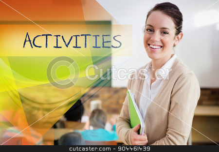 To use this stock image in your creative project, please select the size you need over to the right and click the "Add to Cart" button.
Your downloaded image will come with the Cutcaster watermark removed so don’t worry about the watermark you see on this page. Activities against pretty teacher smiling at camera at back of c stock photo, The word activities against pretty teacher smiling at camera at back of classroom by Wavebreak Media