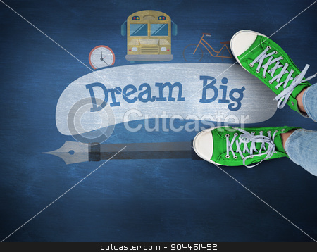 To use this stock image in your creative project, please select the size you need over to the right and click the "Add to Cart" button.
Your downloaded image will come with the Cutcaster watermark removed so don’t worry about the watermark you see on this page. Dream big against blue chalkboard stock photo, The word dream big and casual shoes against blue chalkboard by Wavebreak Media