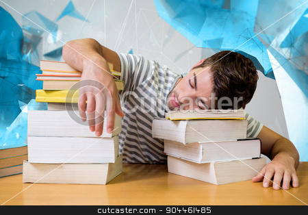 To use this stock image in your creative project, please select the size you need over to the right and click the "Add to Cart" button.
Your downloaded image will come with the Cutcaster watermark removed so don’t worry about the watermark you see on this page. Composite image of student asleep in the library stock photo, Student asleep in the library against angular design by Wavebreak Media