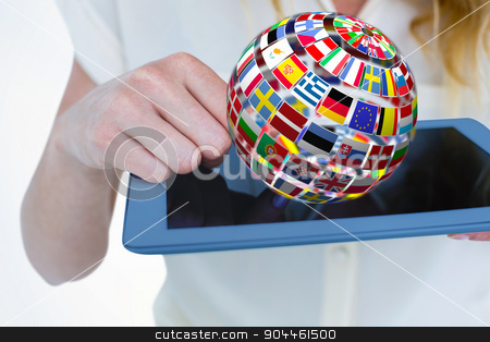 To use this stock image in your creative project, please select the size you need over to the right and click the "Add to Cart" button.
Your downloaded image will come with the Cutcaster watermark removed so don’t worry about the watermark you see on this page. Composite image of woman using tablet pc stock photo, Woman using tablet pc against sphere made of flags by Wavebreak Media