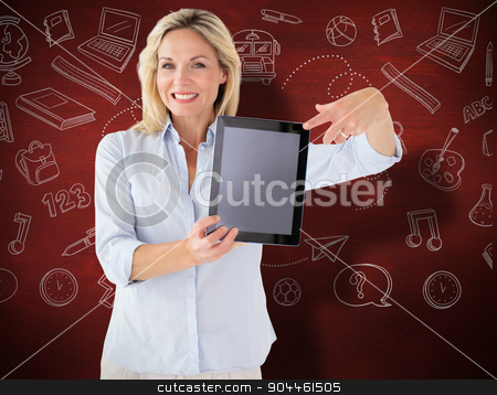 To use this stock image in your creative project, please select the size you need over to the right and click the "Add to Cart" button.
Your downloaded image will come with the Cutcaster watermark removed so don’t worry about the watermark you see on this page. Composite image of mature student showing tablet pc stock photo, Mature student showing tablet pc against desk by Wavebreak Media