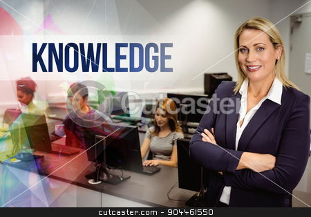 To use this stock image in your creative project, please select the size you need over to the right and click the "Add to Cart" button.
Your downloaded image will come with the Cutcaster watermark removed so don’t worry about the watermark you see on this page. Knowledge against computer teacher smiling at camera with arms c stock photo, The word knowledge against computer teacher smiling at camera with arms crossed by Wavebreak Media